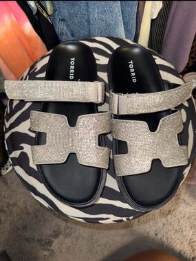 torrid Silver Crystal Slide Sandals